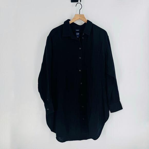 Gap Black Crinkle Gauze Button-Front Tunic Shirt NWT Size L Minimalist - Picture 9 of 9